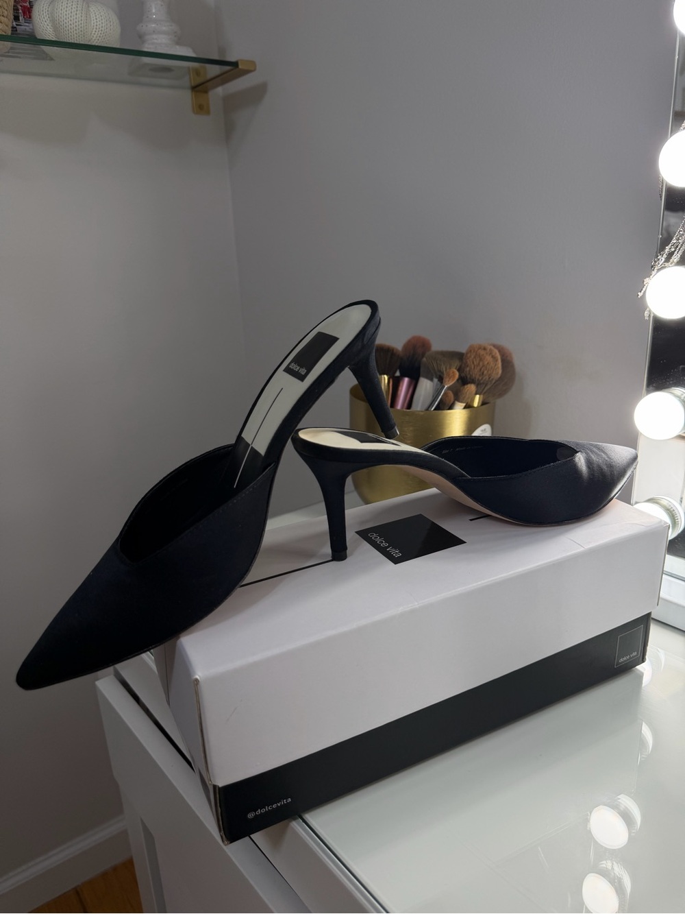 Dolce Vita Black Pointed Toe Slingback Kitten Heels